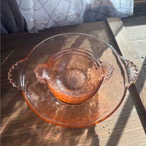 Anchor Hocking Pink Depression Glass Optic Handled Dessert Bowls - 5 Piece Set